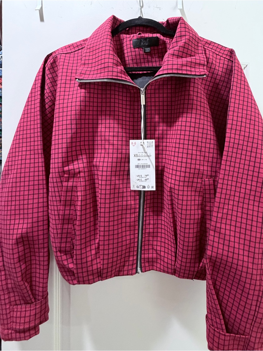 ZARA Viral Plaid Bomber Jacket Red & Black Size XS NWT! Out of stock!!